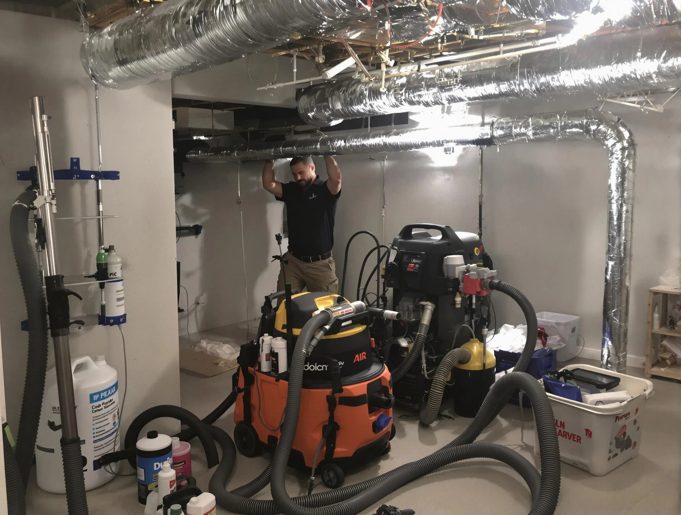 Commerce City Air Duct Cleaning specialist performing professional mold removal from air ducts using safety equipment in Commerce City
