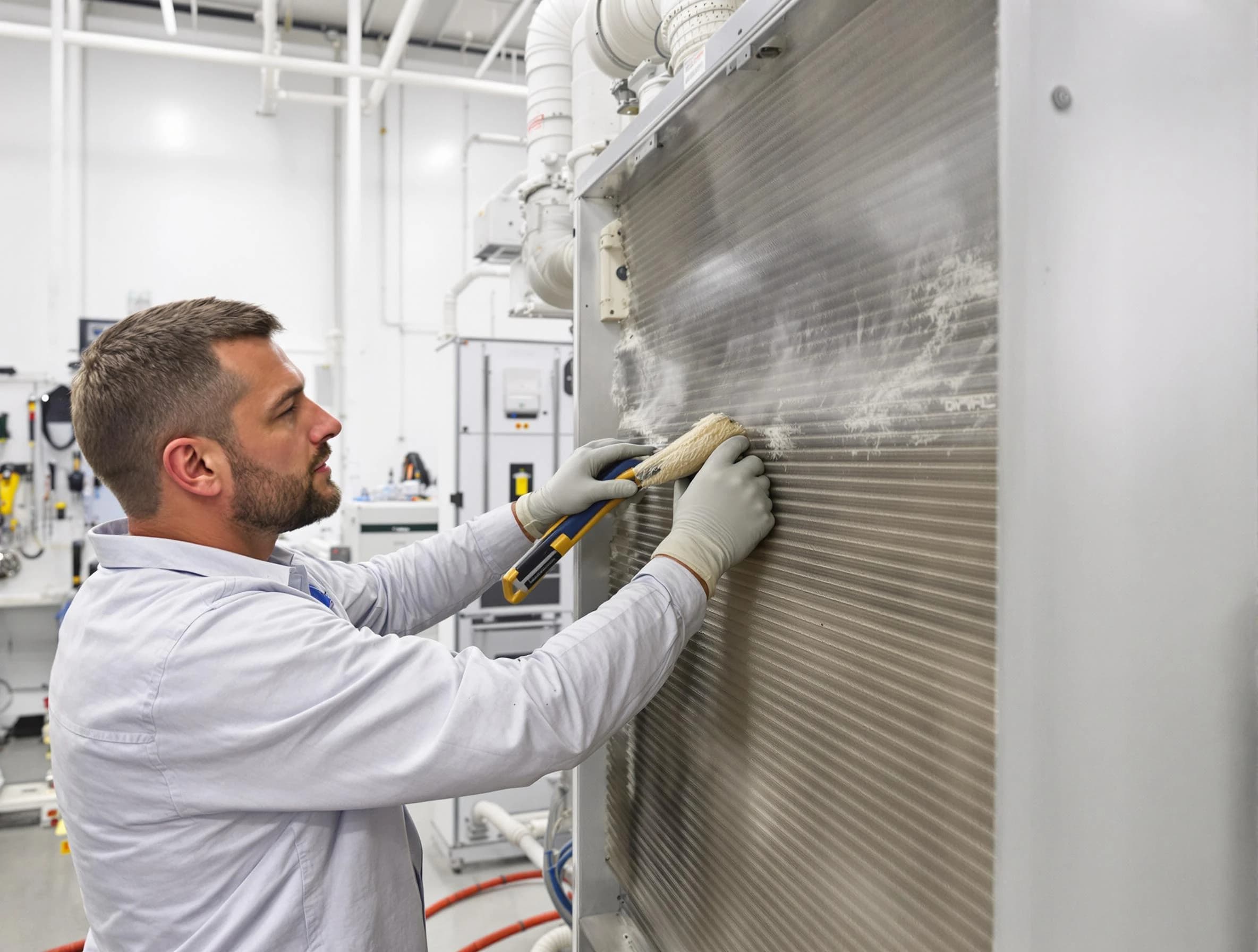 Commerce City Air Duct Cleaning technician performing precision commercial coil cleaning at a Commerce City business