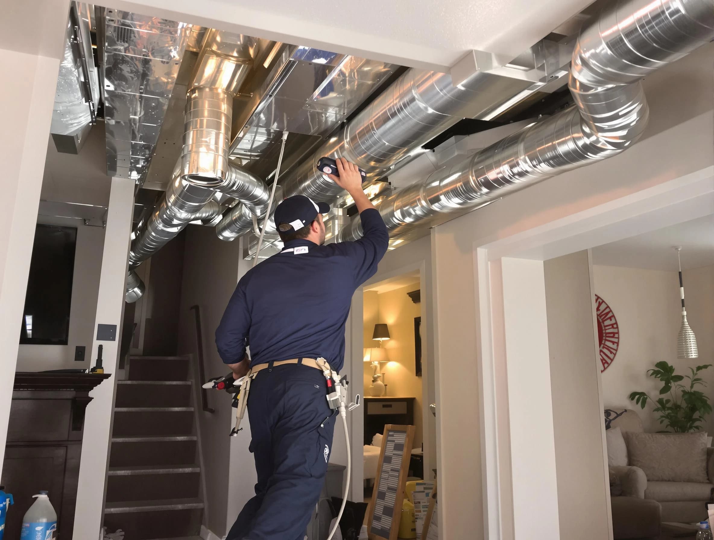 Commerce City Air Duct Cleaning expert performing specialized duct cleaning in a mobile home in Commerce City