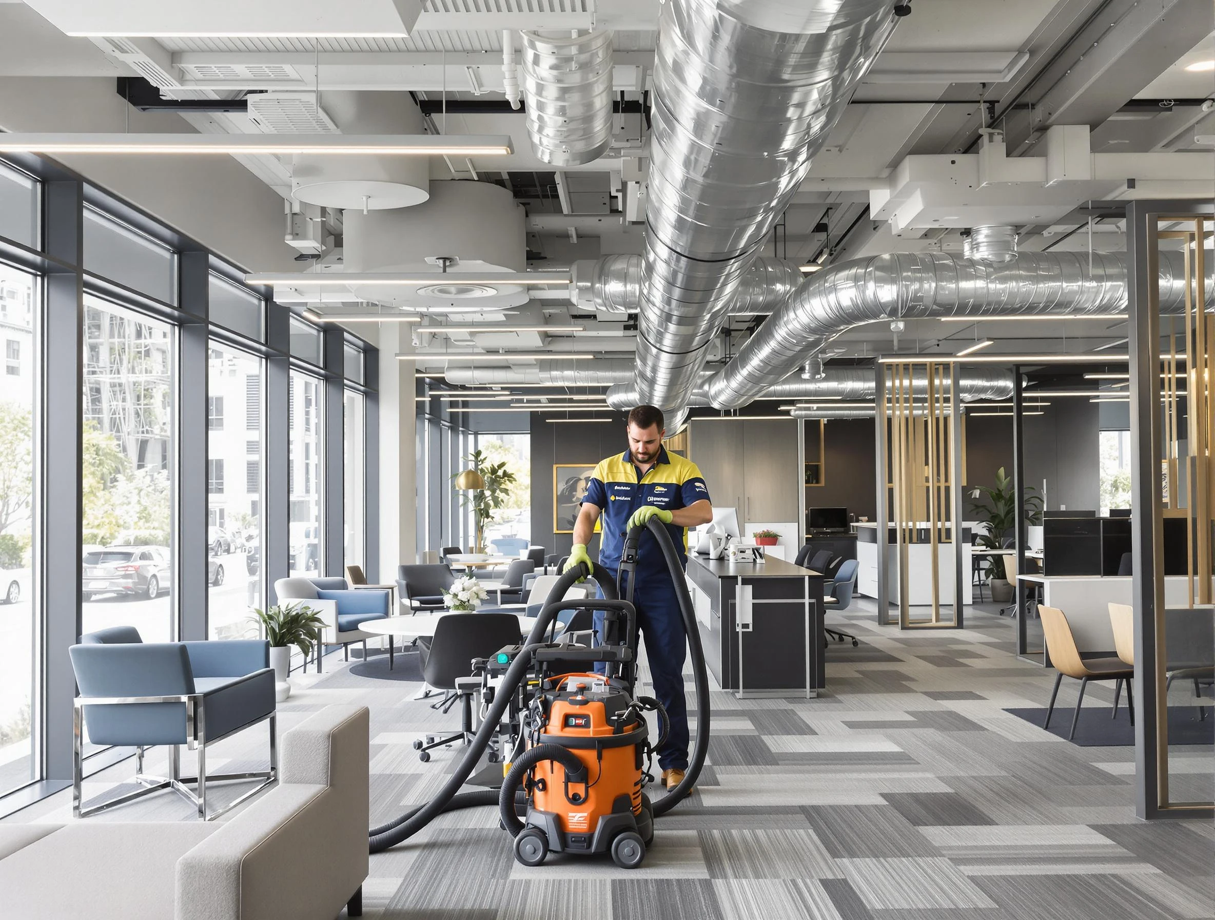 Commerce City Air Duct Cleaning team performing thorough commercial duct cleaning at a Commerce City business center