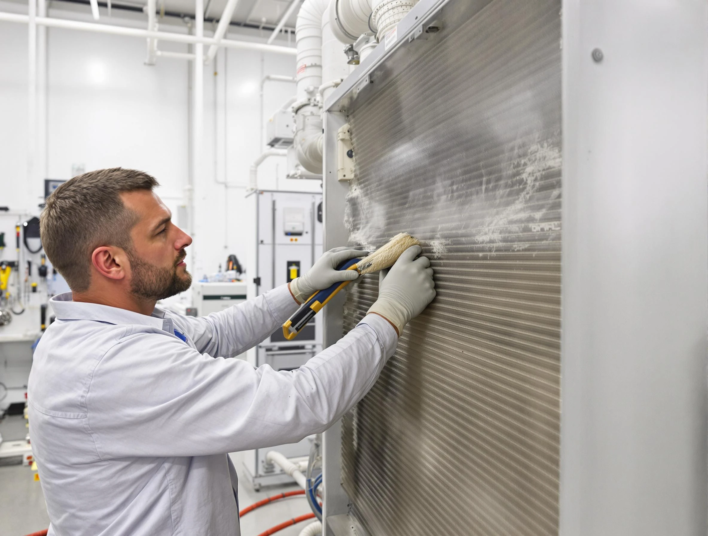 Commerce City Air Duct Cleaning technician performing precision commercial coil cleaning at a Commerce City business