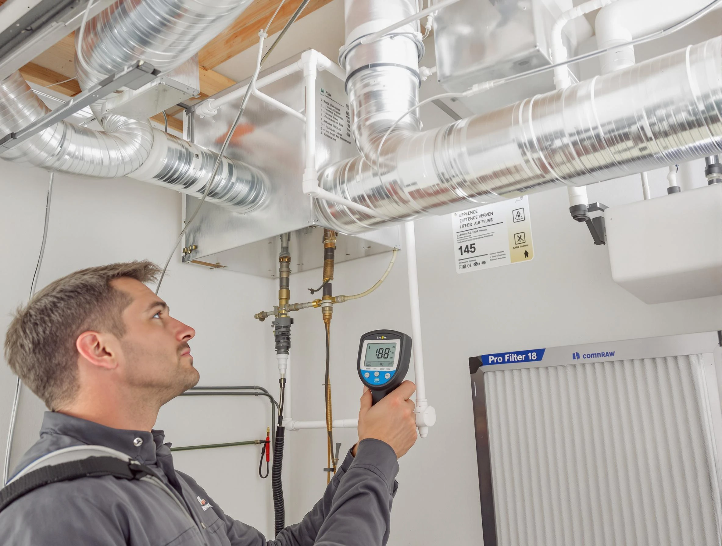 Commerce City Air Duct Cleaning expert conducting detailed filter system inspection using diagnostic tools in Commerce City